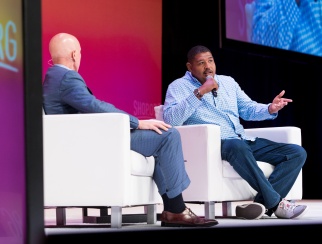 Omar Miller (right) on the Shop.org stage.